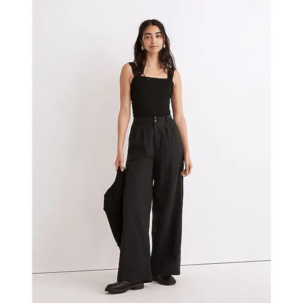 Madewell The Petite Harlow Black Wide Leg Pants Women's NWT Size 14P High Rise